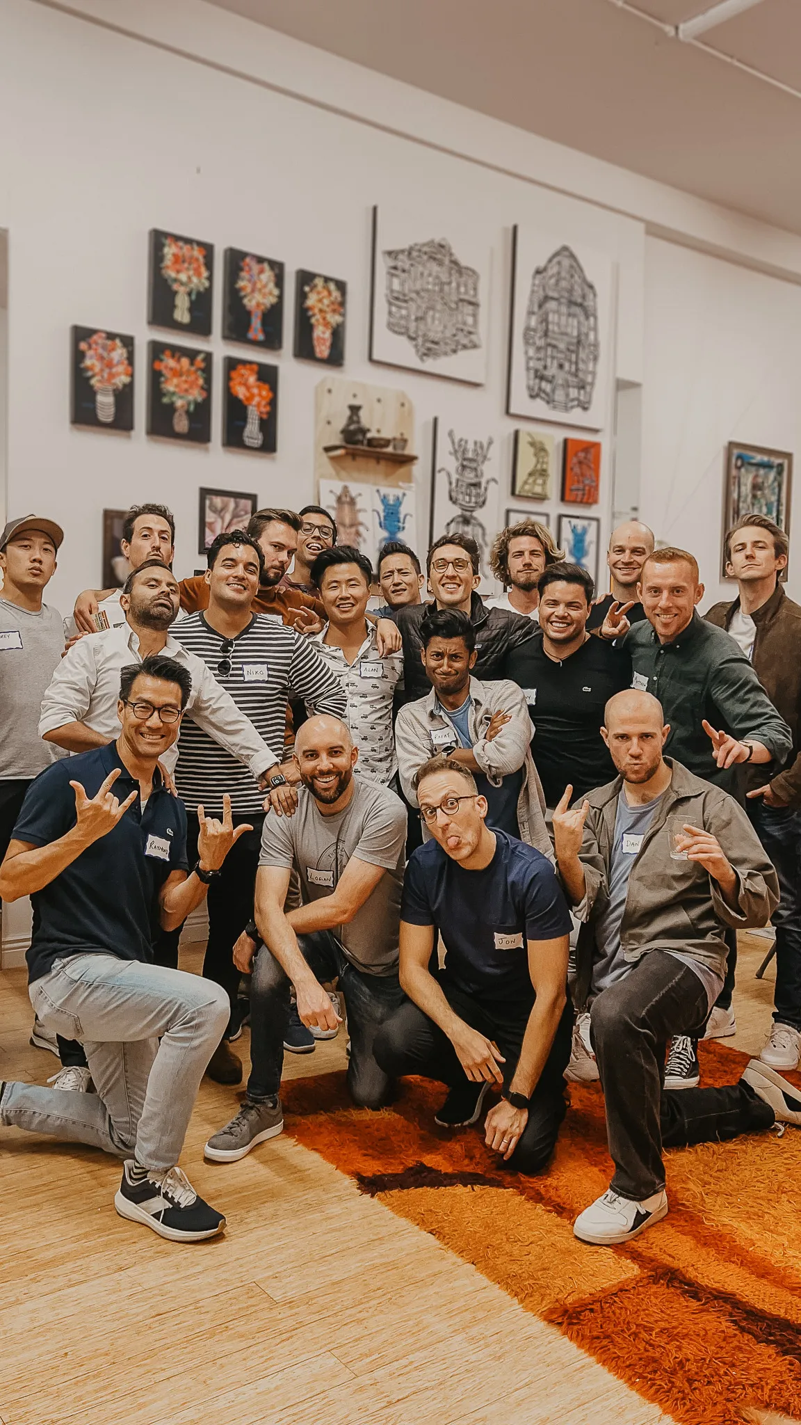 Rafat with members of Tribe’s men’s community at a gallery gathering